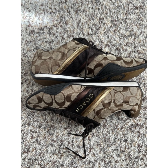 Coach Women's "Jayme" Signature Print Sneakers Brown Beige Size 8 Great Cond - Picture 2 of 5